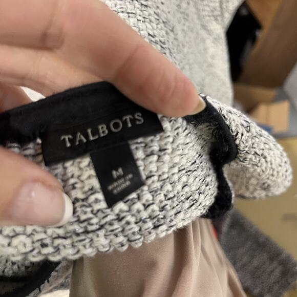 Talbots Full Zip Front Jacket size Medium Ivory Silver Black Tweed Career Casual - Picture 8 of 8